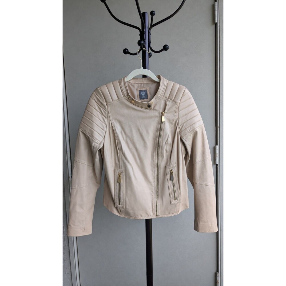 Vince Camuto Women's (L) Beige Quilted Leather Biker Jacket